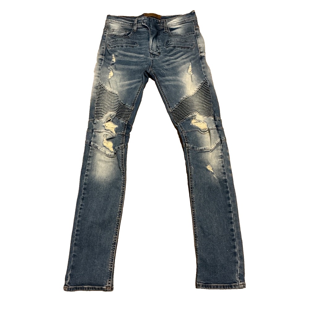 KDNK Distressed Jeans Mens Size 30x31 Moto Biker Ripped Denim Comfort Stretch